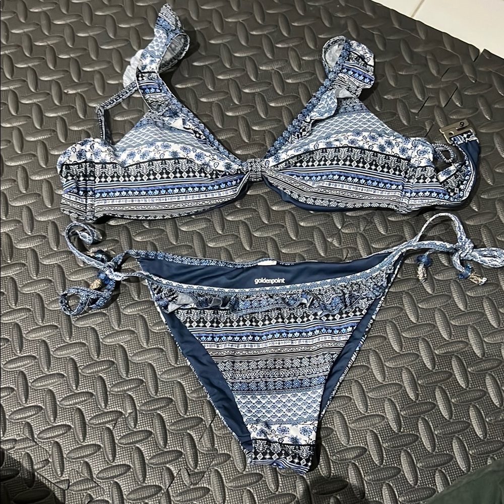 italian Blue and White Geometric Bikini Swimwear